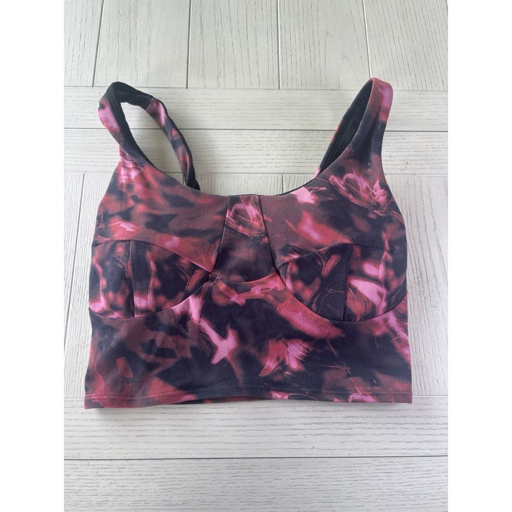 Lululemon‎ Women's Size 2 Longline Sports Bra Pink Floral Print Yoga Workout GUC